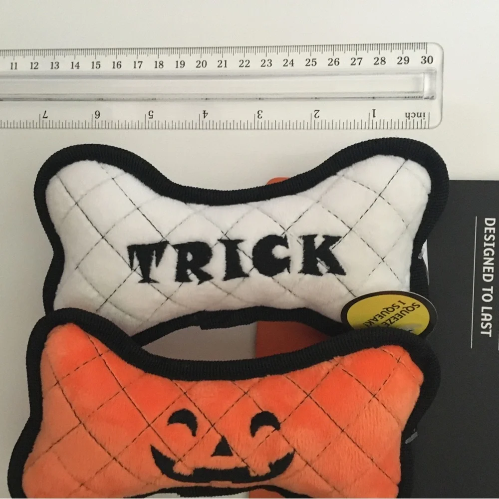 Dog Toys with Squeaker Halloween Theme Bone Shape Reinforced Seams NEW Tuff Toys